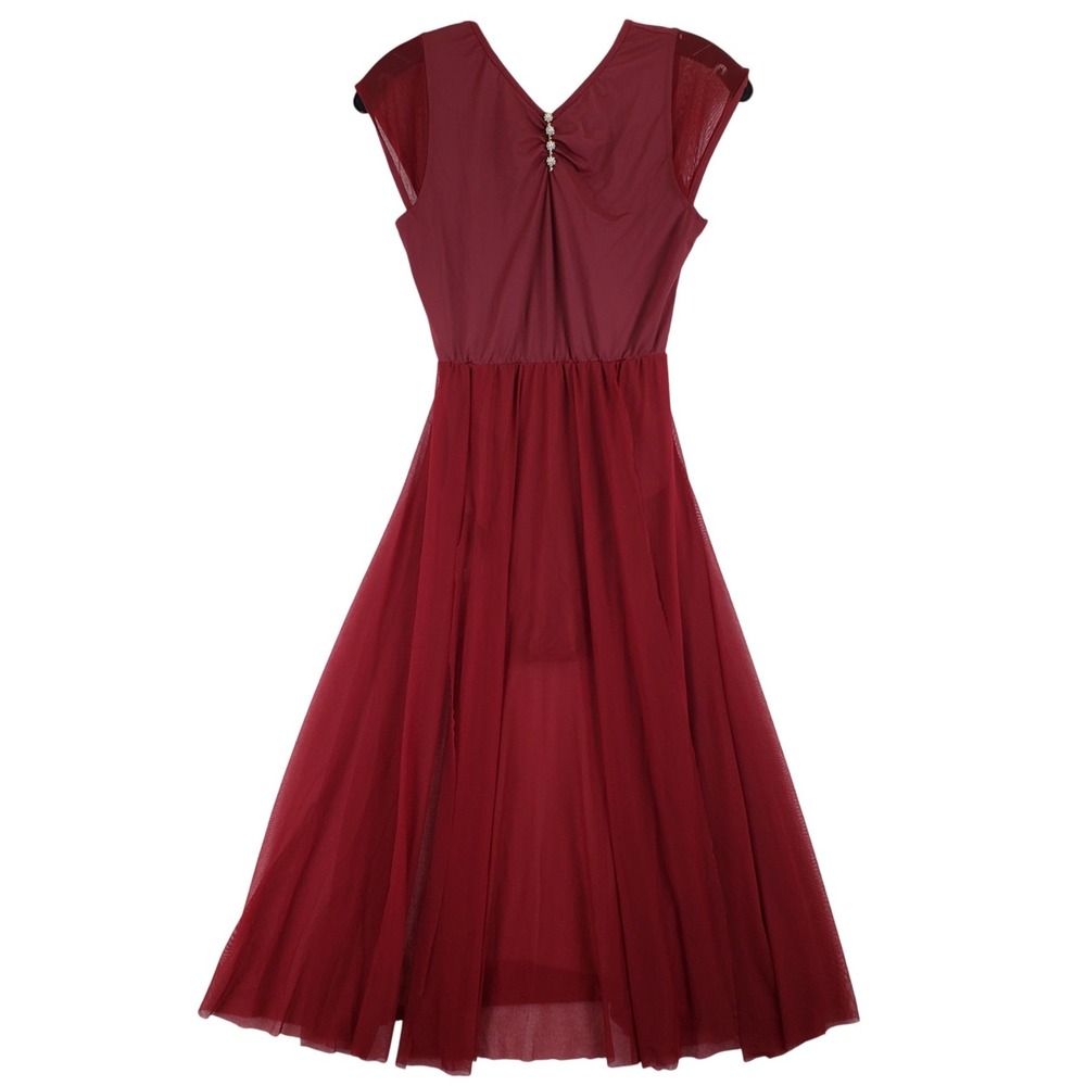 Ibtom Castle Lyrical Dance Dress Womens M Burgundy Mesh Performance Contemporary